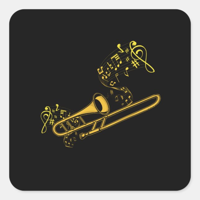 Trombone Player Brass Music Instrument Big Band Square Sticker (Front)