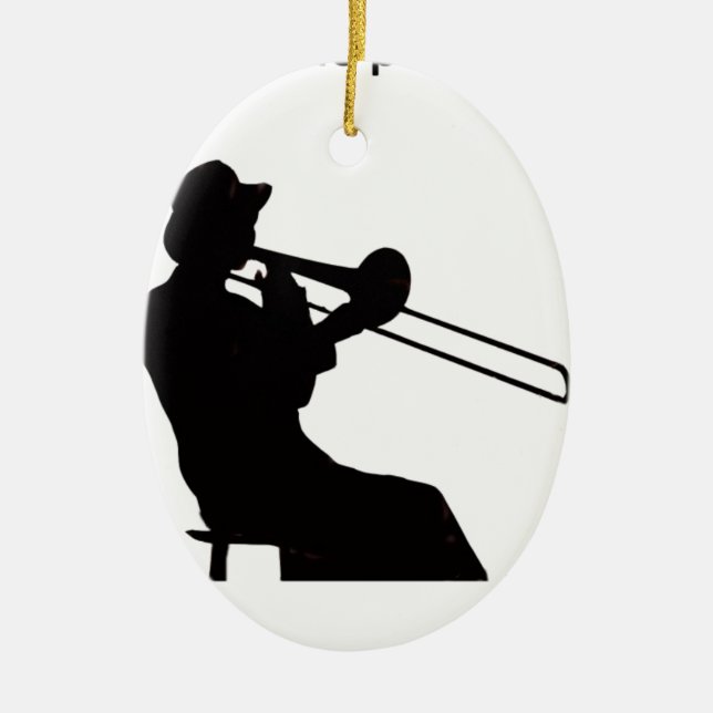 Trombone player in da house ceramic tree decoration (Front)