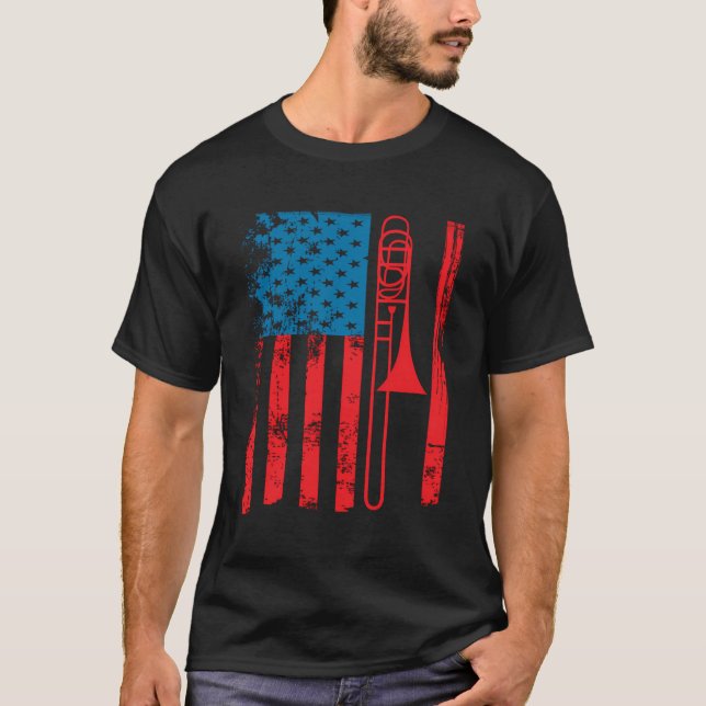 Trombone Player Usa Flag Gift Accessories For Men  T-Shirt (Front)