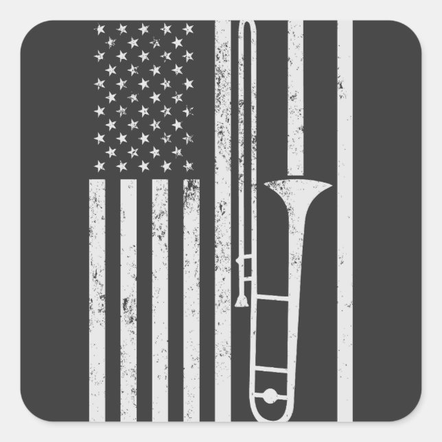 Trombone Player USA Patriotic American July 4th  Square Sticker (Front)