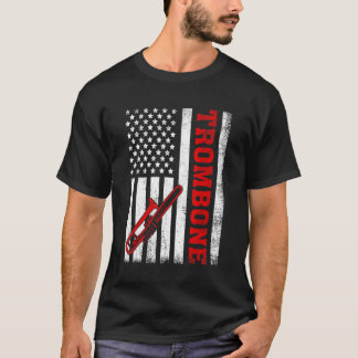 Trombone Retro American Flag Trombone 4th Of July T-Shirt