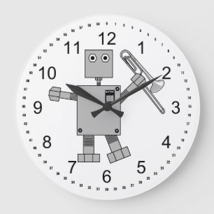 Trombone Robot Large Clock