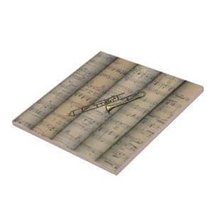Trombone ~ Rolled Sheet Music Background ~ Musical Tile