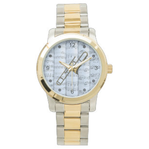 Trombone~Rolled Sheet Music~Blue Tint Background~  Watch