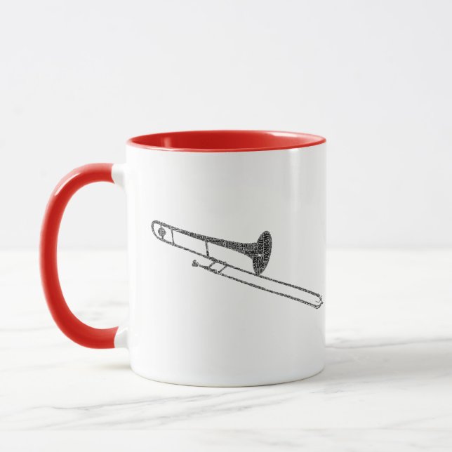 Trombone Shaped Word Art Black Text Mug (Left)
