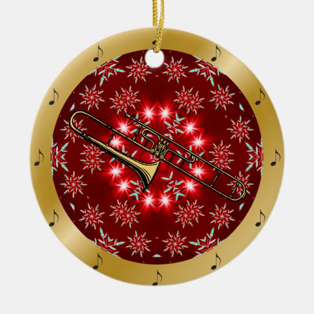 Trombone ~ Silver ~ Red~ Gold ~ Christmas ~ Ceramic Tree Decoration (Front)