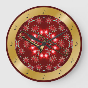 Trombone ~ Silver ~ Red ~ Gold ~ Christmas ~ Large Clock