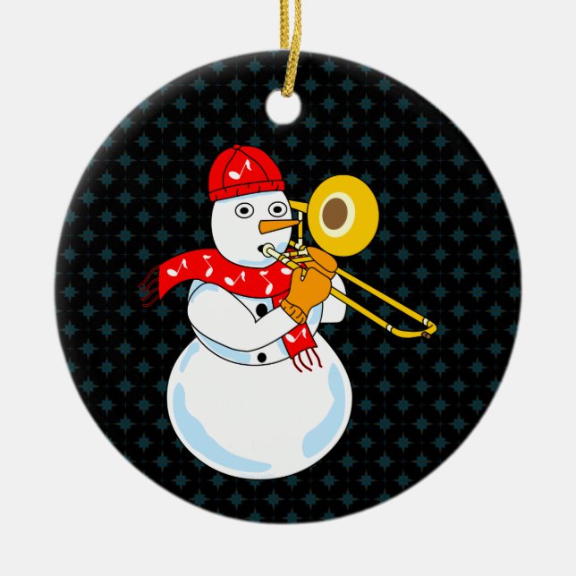 Trombone Snowman Ceramic Tree Decoration (Front)