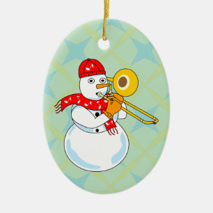 Trombone Snowman Ceramic Tree Decoration