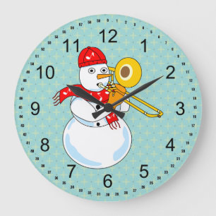 Trombone Snowman Large Clock