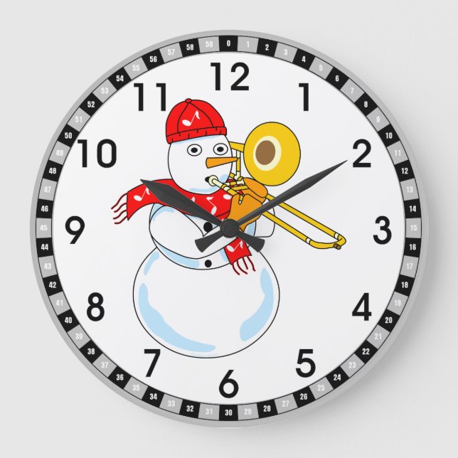 Trombone Snowman Large Clock (Front)