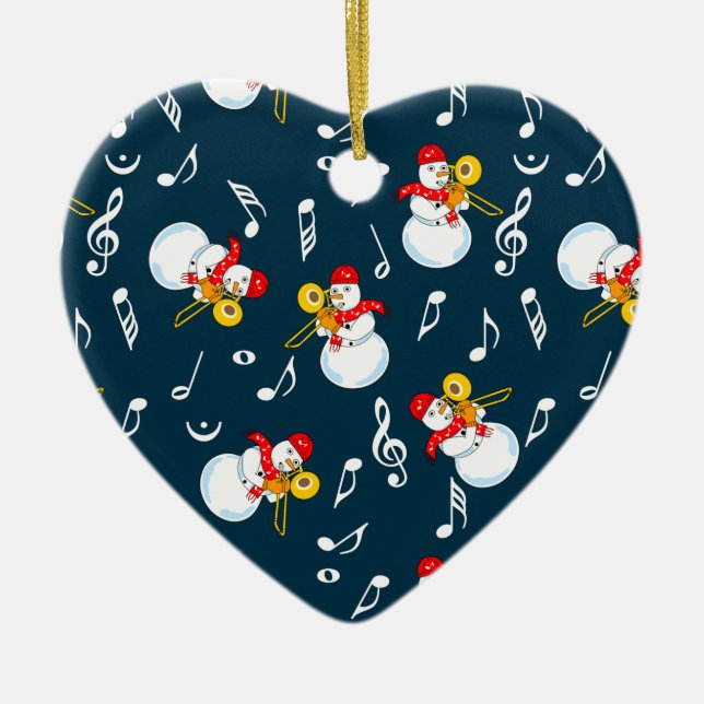 Trombone Snowman Music Notes Pattern Ceramic Tree Decoration (Front)