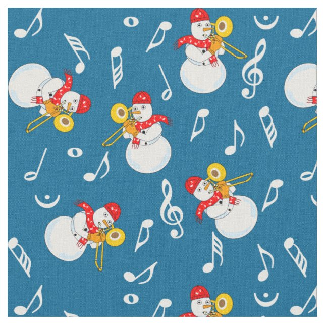 Trombone Snowman Music Notes Pattern Fabric (Close Up)