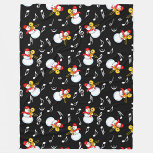 Trombone Snowman Music Notes Pattern Fleece Blanket