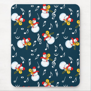 Trombone Snowman Music Notes Pattern Mouse Mat