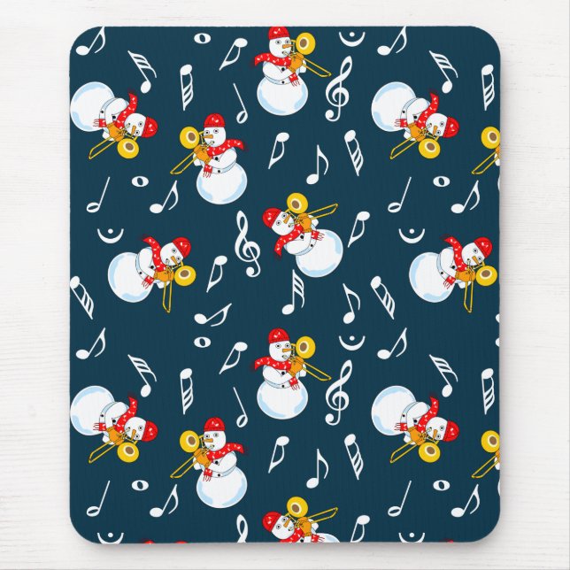 Trombone Snowman Music Notes Pattern Mouse Mat (Front)