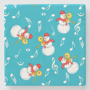 Trombone Snowman Music Notes Pattern Stone Coaster