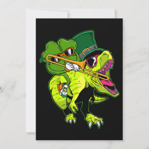 Trombone St Patricks Day Boys Kids Shamrock Dinosa Invitation