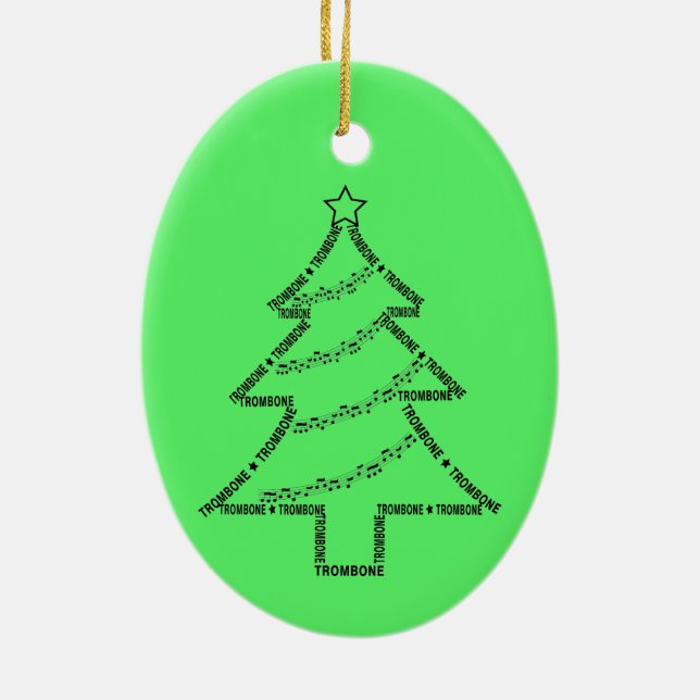 Trombone Text Christmas Tree Ceramic Tree Decoration (Back)