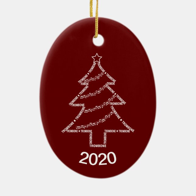 Trombone Text Christmas Tree Ceramic Tree Decoration (Back)