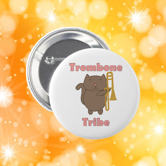 Trombone Tribe Brown Cat Pink Letters 6 Cm Round Badge