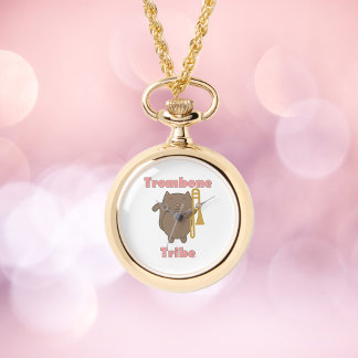 Trombone Tribe Brown Cat Pink Letters Watch