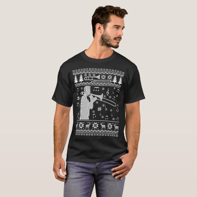 Trombone Ugly Christmas Sweater Band T-Shirt (Front Full)