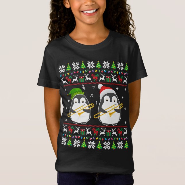 Trombone Ugly Christmas Sweater Elf Santa Penguin  (Front)