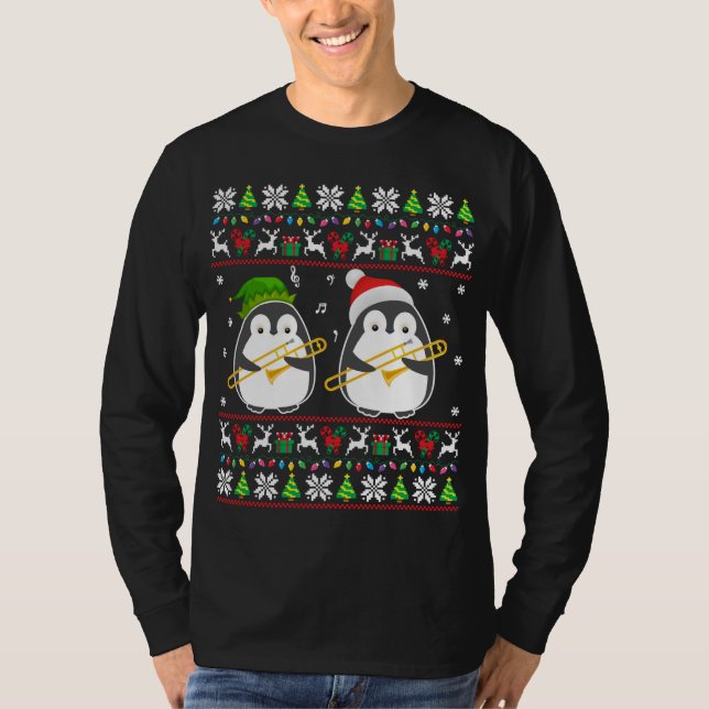 Trombone Ugly Christmas Sweater Elf Santa Penguin  (Front)