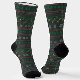 Trombone Ugly Christmas Sweater Pattern Holiday Socks