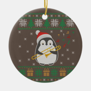 Trombone Ugly Christmas Sweater Penguin Xmas Famil Ceramic Tree Decoration