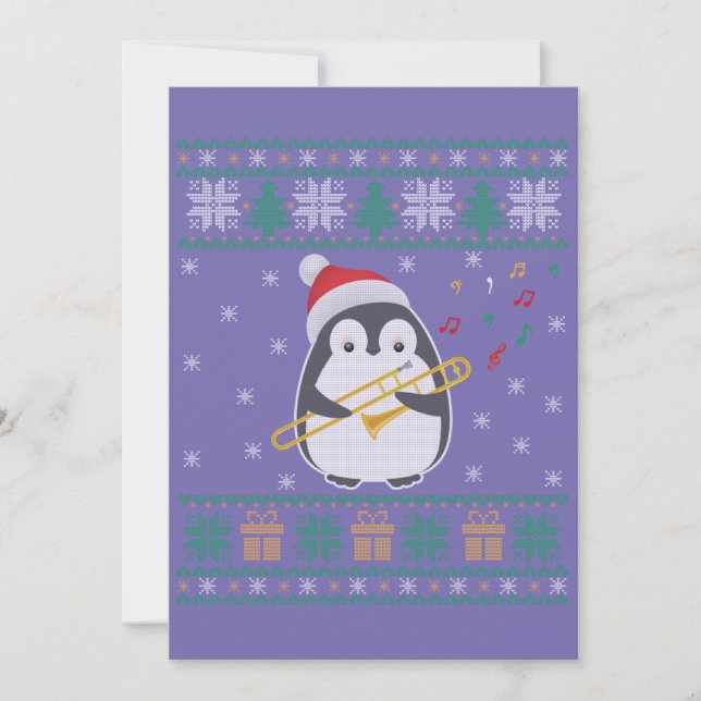 Trombone Ugly Christmas Sweater Penguin Xmas Famil Invitation (Front)