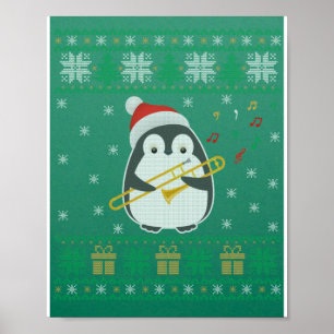 Trombone Ugly Christmas Sweater Penguin Xmas Famil Poster
