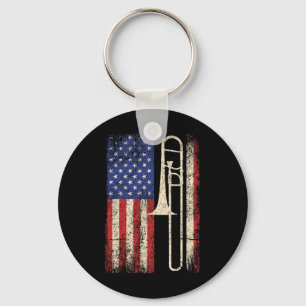 Trombone Usa American Flag Shirt Jazz Music Vintag Key Ring