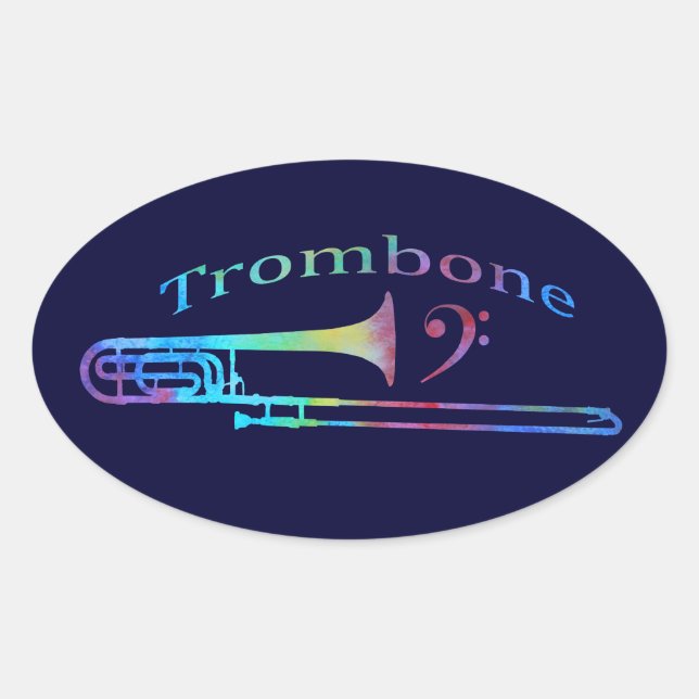 Trombone with Bass Clef Oval Sticker (Front)