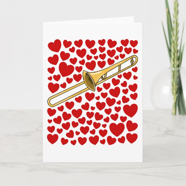 Trombone With Hearts Valentines Anniversary Card (Front)