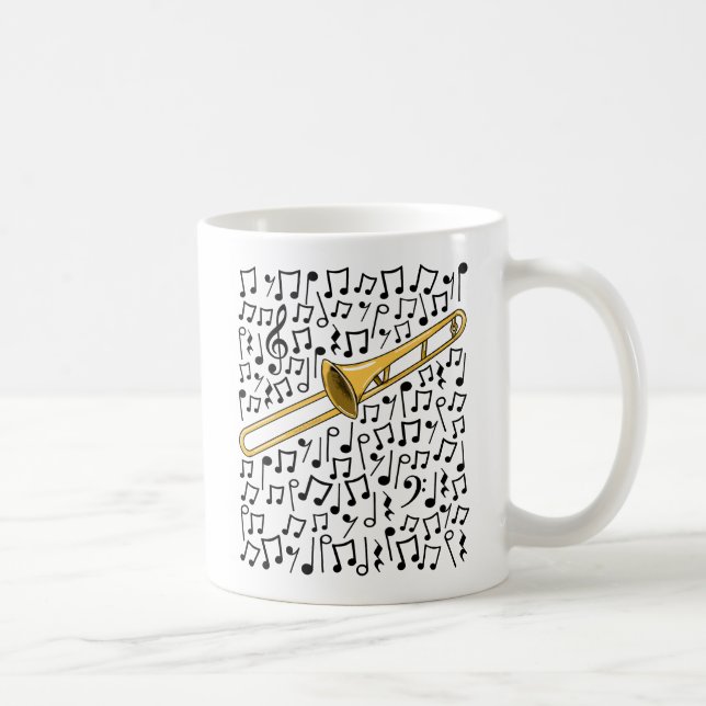 Trombone With Musical Notes, Brass Musician Coffee Mug (Right)