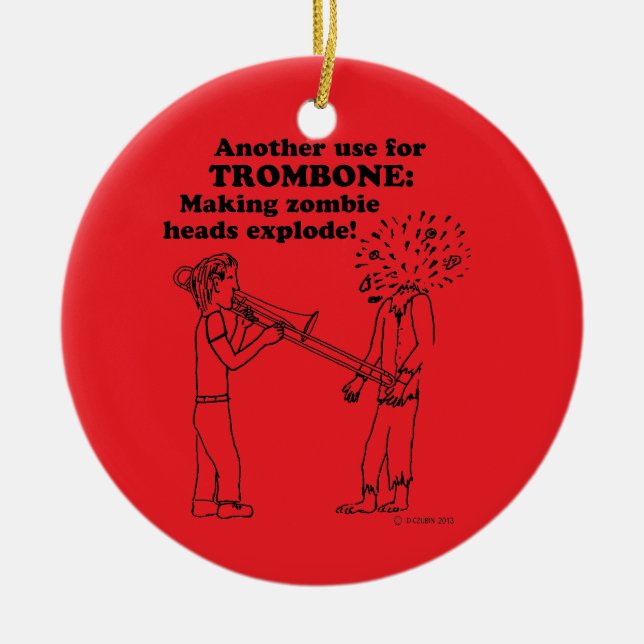 Trombone Zombie Explode Ceramic Tree Decoration (Front)
