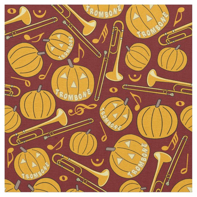 Trombones Halloween Pumpkin Pattern Fabric (Close Up)