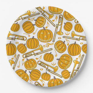 Trombones Halloween Pumpkin Pattern Paper Plate