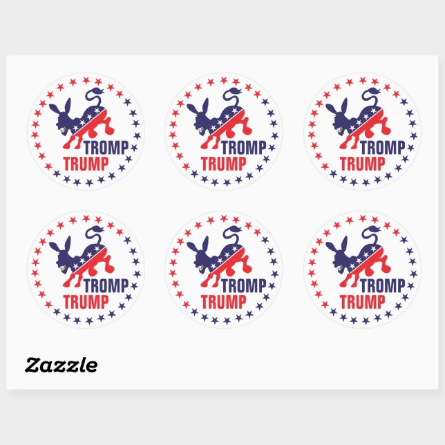 Tromp Trump Kicking Democratic Donkey Political LG Classic Round Sticker (Sheet)