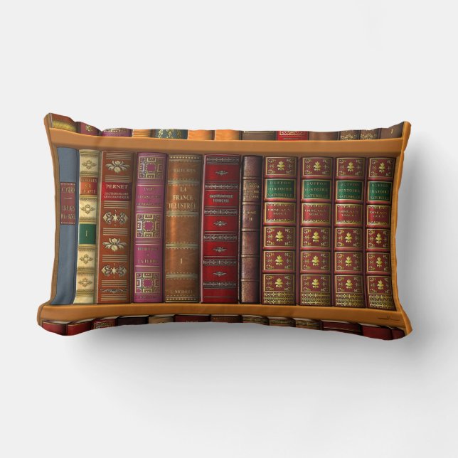 Trompe l'oeil of a library of classical books lumbar cushion (Front)