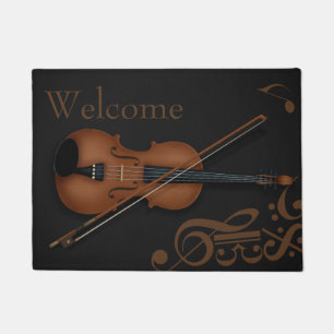 Trompe L'oeil Violin & Bow Elegant Black Custom Doormat