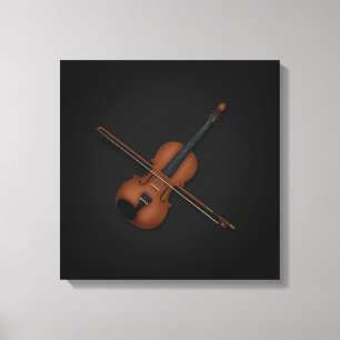Trompe L'oeil Violin with Bow On Top 16x16 Black Canvas Print