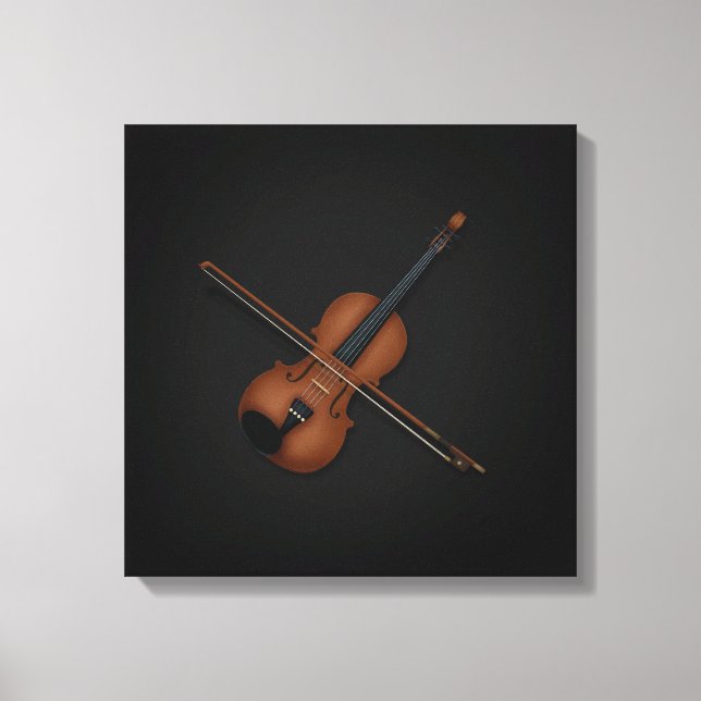 Trompe L'oeil Violin with Bow On Top 16x16 Black Canvas Print (Front)