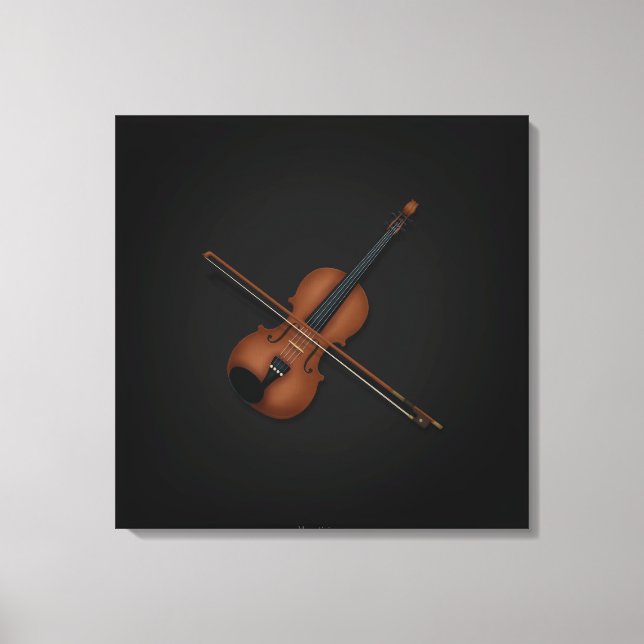 Trompe L'oeil Violin with Bow on Top 24x24 Black Canvas Print (Front)