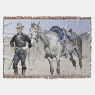 Trooper of the Plains by Frederic Remington Throw Blanket