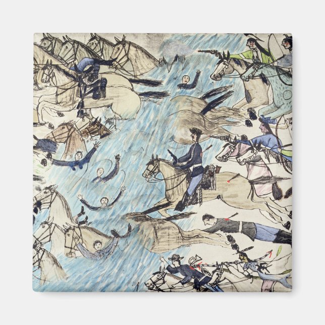 Troopers being driven across the river (ink on pap magnet (Front)