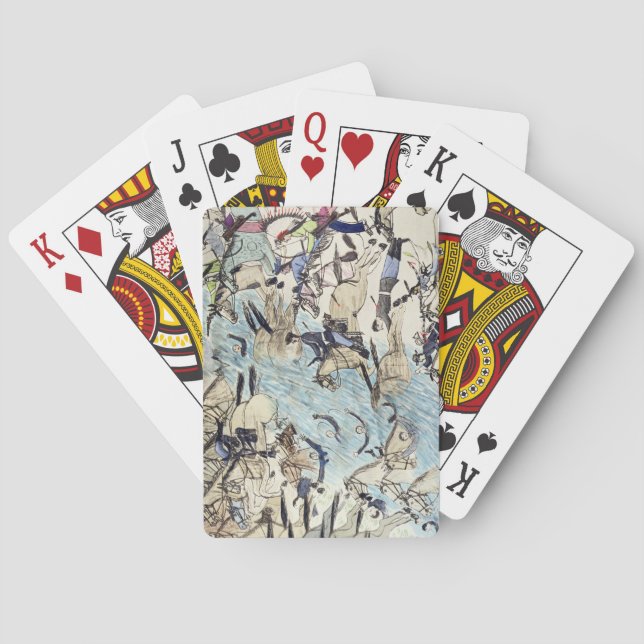 Troopers being driven across the river (ink on pap playing cards (Back)