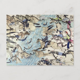 Troopers being driven across the river (ink on pap postcard